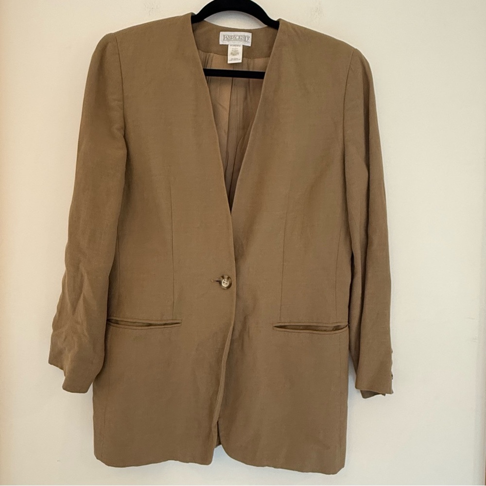 Vintage Lands' End 6 linen blend Tan camel Women's Blazer jacket coat 90s suit